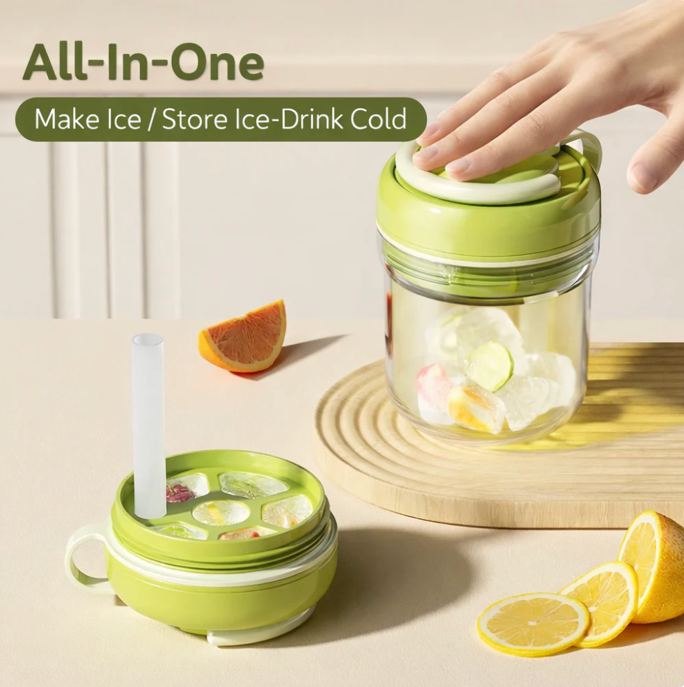 2-in-1 Ice Cube Maker Water Bottle with Straw